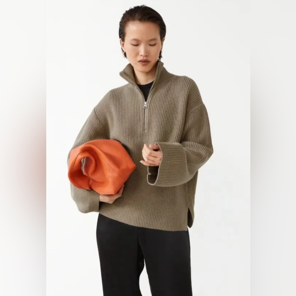 & Other Stories merino wool blend knitted chunky rib half zip sweater